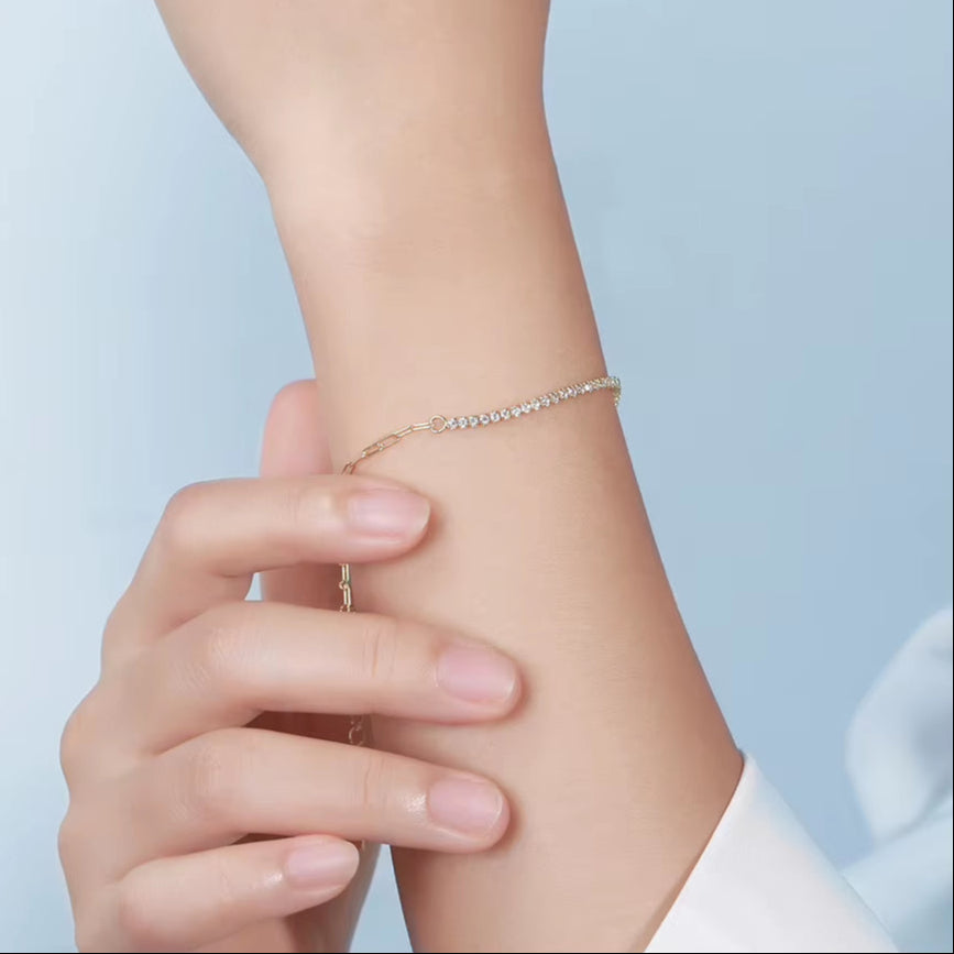 14K Gold Plated Paperclip Chains Tennis Bracelet for Women 925 Sterling Silver Handmade Bracelets Jewelry SB141