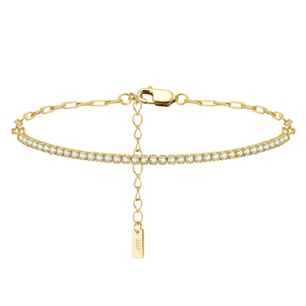 14K Gold Plated Paperclip Chains Tennis Bracelet for Women 925 Sterling Silver Handmade Bracelets Jewelry SB141